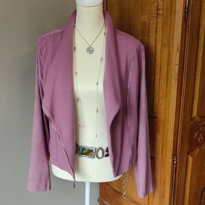 H by Halston Mauve Open Front Zip Jacket Moto Style Blazer, Sz 6
